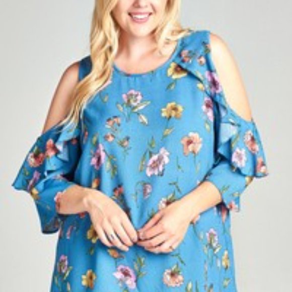 CURVY GAUZY TOP WITH COLD SHOULDER - Picture 4 of 6